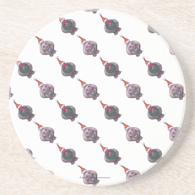 Hippopotamus Christmas Coaster (Front)