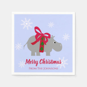 Hippopotamus Christmas Cocktail Paper Napkins