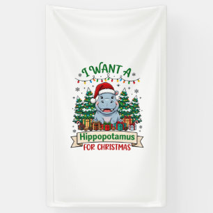 Hippopotamus Christmas Hippo Santa Hat Trees Prese Banner