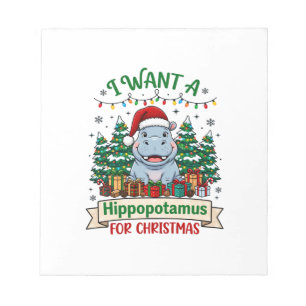 Hippopotamus Christmas Hippo Santa Hat Trees Prese Notepad