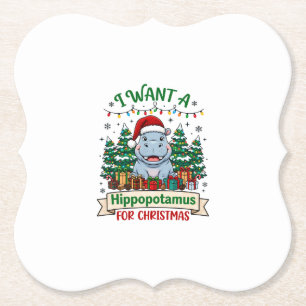 Hippopotamus Christmas Hippo Santa Hat Trees Prese Paper Coaster