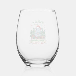 Hippopotamus Christmas Hippo Santa Hat Trees Prese Stemless Wine Glass