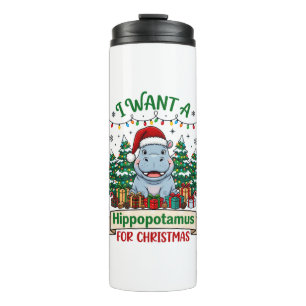 Hippopotamus Christmas Hippo Santa Hat Trees Prese Thermal Tumbler
