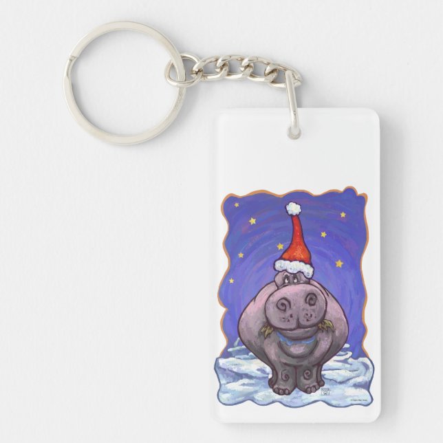 Hippopotamus Christmas Key Ring (Front)