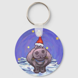 Hippopotamus Christmas Key Ring