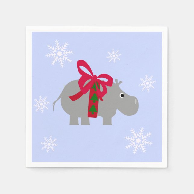 Hippopotamus Christmas Party Paper Napkins (Front)