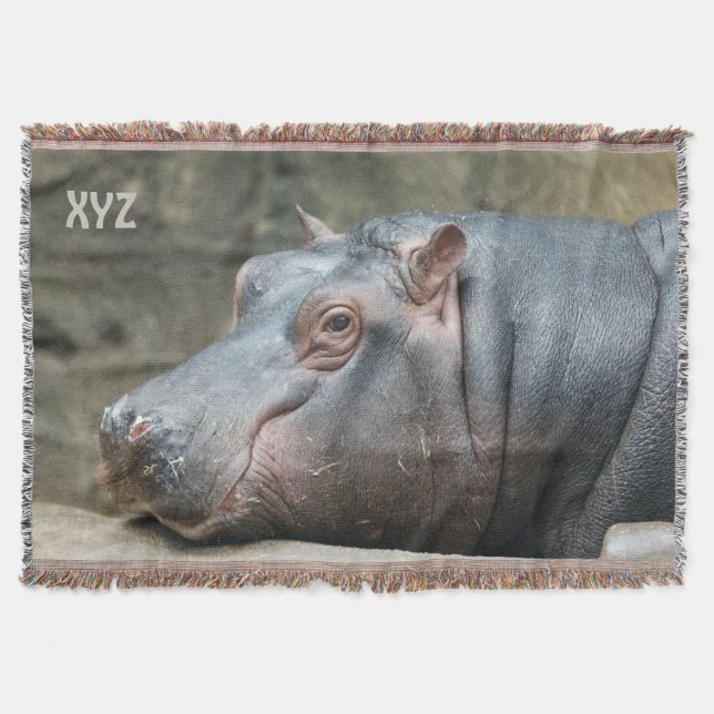 Hippopotamus custom monogram throw blanket (Front)