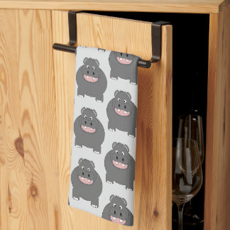 Hippopotamus Design Any Colour Background Tea Towel