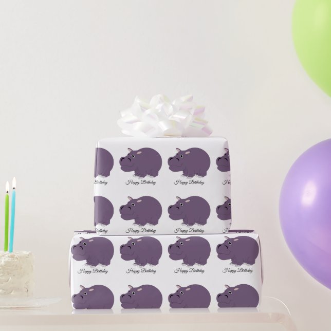 Hippopotamus Design Birthday Wrapping Paper (Party Gifts)