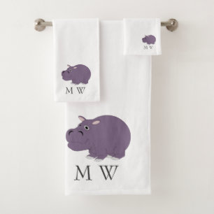 Hippopotamus Design Monogrammed Bath Towel Set