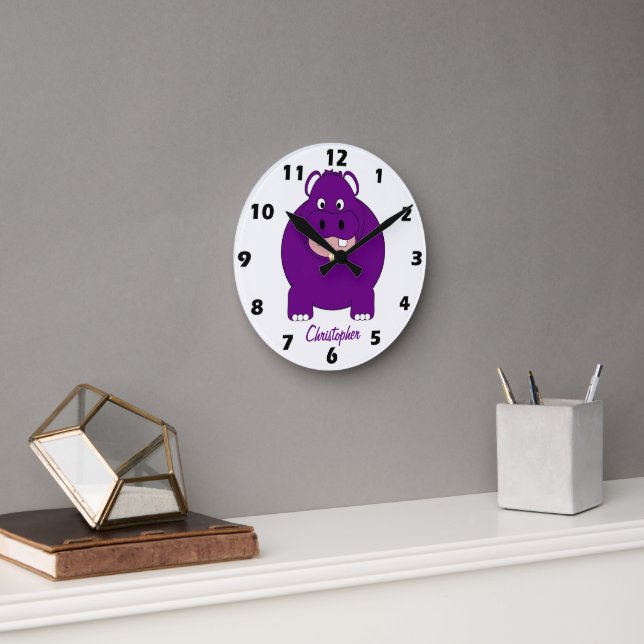 Hippopotamus Design Personalised Round Clock (Office)