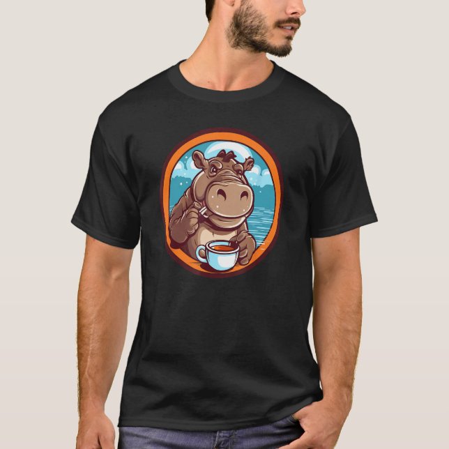Hippopotamus Drinking Coffee Cute Hippo Wildlife 1 T-Shirt (Front)