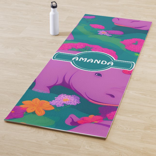 Hippopotamus Floral Colourful Personalised Pattern Yoga Mat (In Situ)