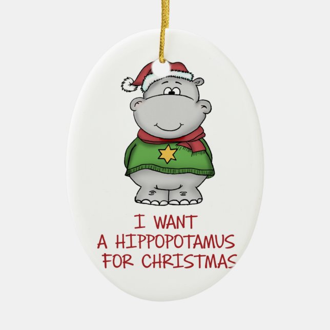 Hippopotamus for Christmas - Cute Hippo Design Ceramic Tree Decoration (Front)