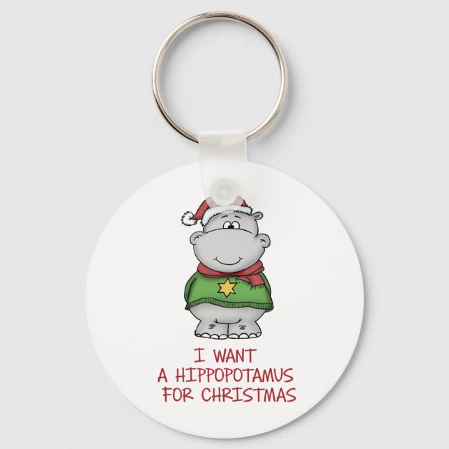 Hippopotamus for Christmas - Cute Hippo Design Key Ring (Front)