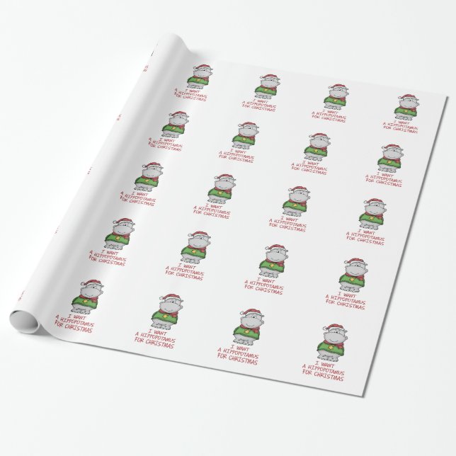 Hippopotamus for Christmas - Cute Hippo Design Wrapping Paper (Unrolled)