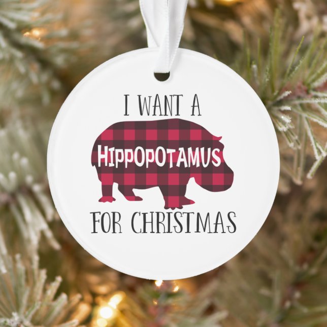 Hippopotamus For Christmas - Round Ornament (Tree)