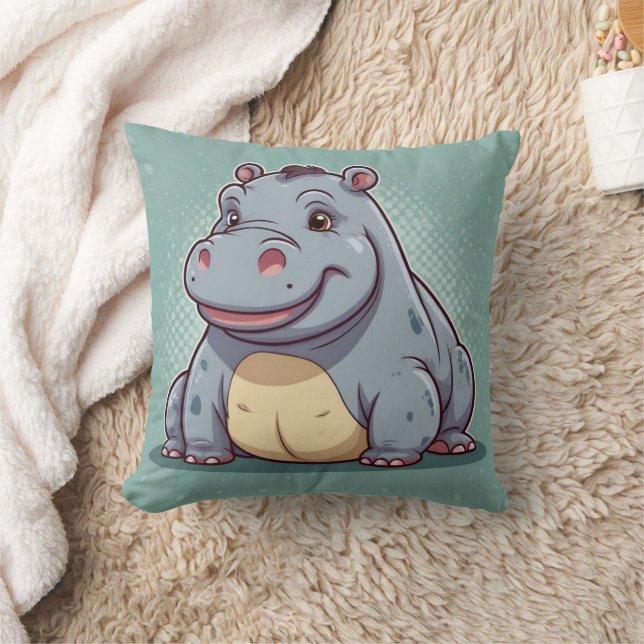 Hippopotamus Funny Kawaii Blue Print  Cushion (Blanket)