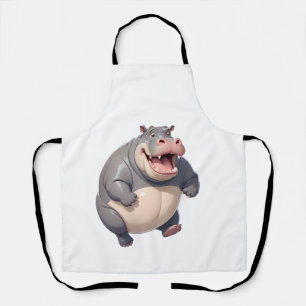 Hippopotamus Happy Playful Fun Jumping In The Air  Apron