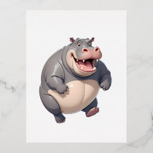 Hippopotamus Happy Playful Fun Jumping In The Air Foil Holiday Postcard