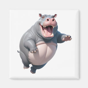 Hippopotamus Happy Playful Fun Jumping In The Air  Magnet