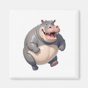 Hippopotamus Happy Playful Fun Jumping In The Air  Magnet