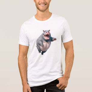 Hippopotamus Happy Playful Fun Jumping In The Air Tri-Blend Shirt