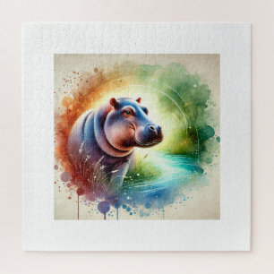 Hippopotamus Harmony 070724AREF126 - Watercolor Jigsaw Puzzle