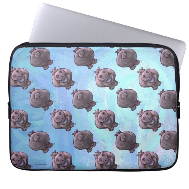 Hippopotamus Heads and Tails Patterns Laptop Sleeve (Front)