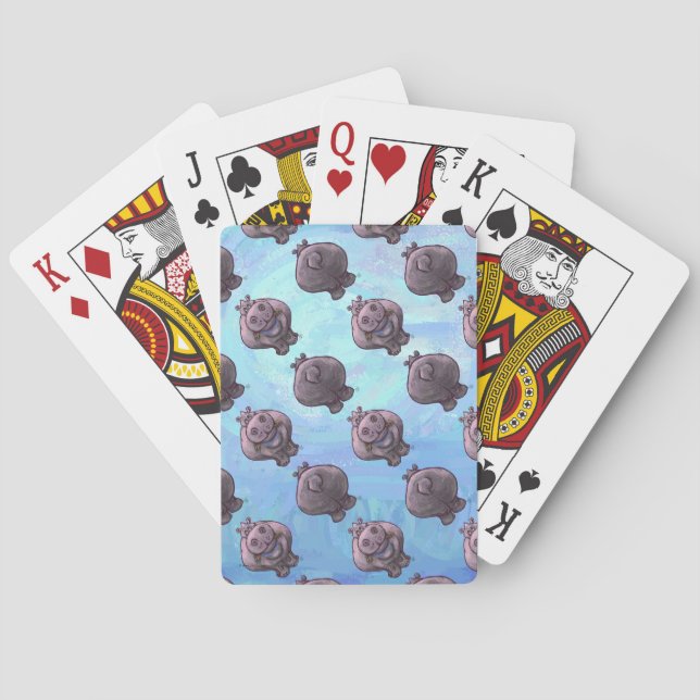 Hippopotamus Heads and Tails Patterns Playing Cards (Back)