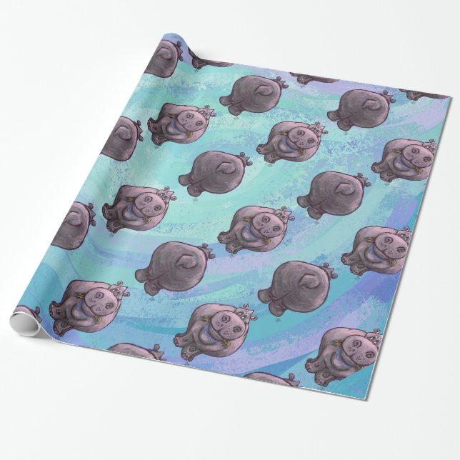 Hippopotamus Heads and Tails Patterns Wrapping Paper (Unrolled)