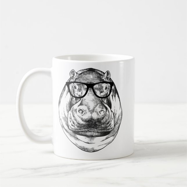 Hippopotamus Hippo Nerdy Glasses Hippopotamus 78 H Coffee Mug (Left)