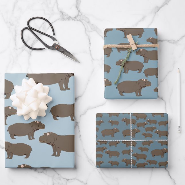 Hippopotamus Hippo Pattern Wrapping Paper Sheet (Front)