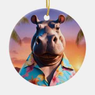Hippopotamus Holiday Ceramic Ornament