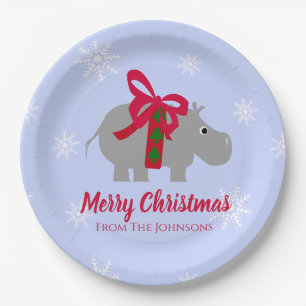 Hippopotamus Holiday Christmas Party Paper Plate