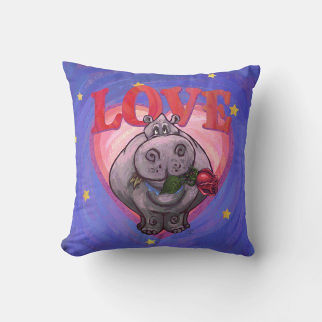 Hippopotamus in Love Valentine Cushion (Front)