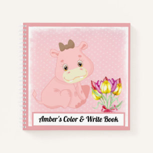 Hippopotamus Kids Colour & Write Book Pink Dots