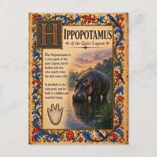 Hippopotamus, Mediaeval Bestiary Art Postcard