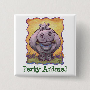 Hippopotamus Party Animal 15 Cm Square Badge