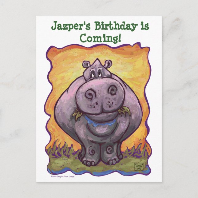 Hippopotamus Party Centre Announcement Postcard (Front)