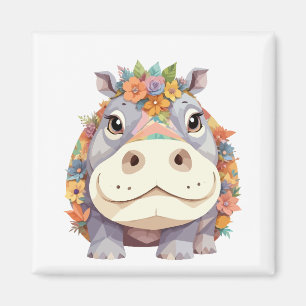 Hippopotamus Playful Adorable Fun Animal Colourful Magnet