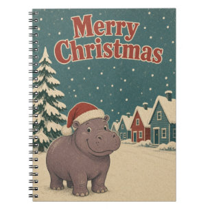 Hippopotamus Snow Row Animal Christmas Notebook