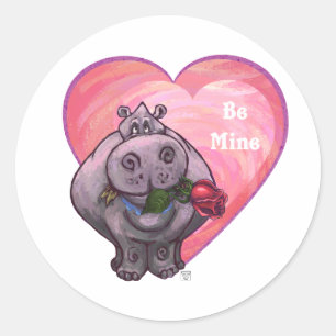 Hippopotamus Valentine's Day Classic Round Sticker
