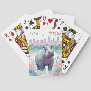 Hippopotamus Vintage Animal Nature Forest City Art Playing Cards