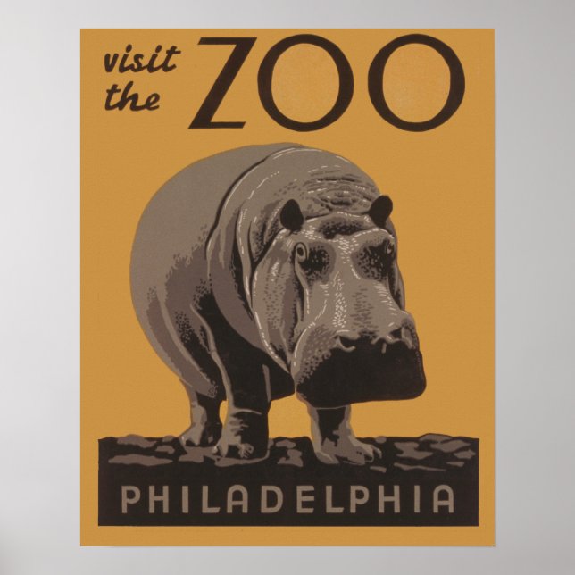Hippopotamus vintage hippo zoo poster wpa  (Front)
