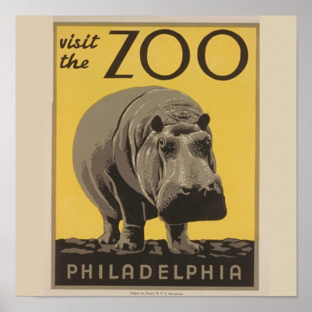 Hippopotamus vintage hippo zoo poster wpa  (Front)
