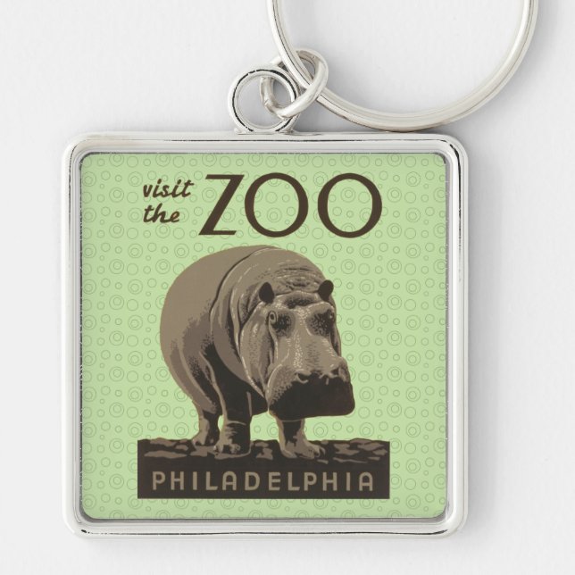 Hippopotamus vintage hippo zoo poster wpa  key ring (Front)