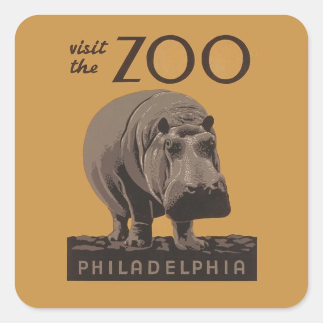 Hippopotamus vintage hippo zoo poster wpa  square sticker (Front)