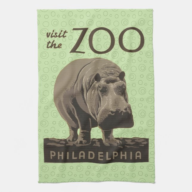 Hippopotamus vintage hippo zoo poster wpa  tea towel (Vertical)