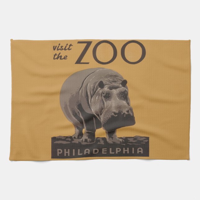 Hippopotamus vintage hippo zoo poster wpa  tea towel (Horizontal)
